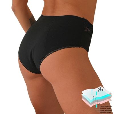 Mid Rise Nylon Period Panties Women Flower Sexy Lace Menstrual Underwear